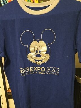Disney Blue Tee with Gold Metallic Mickey Graphic
